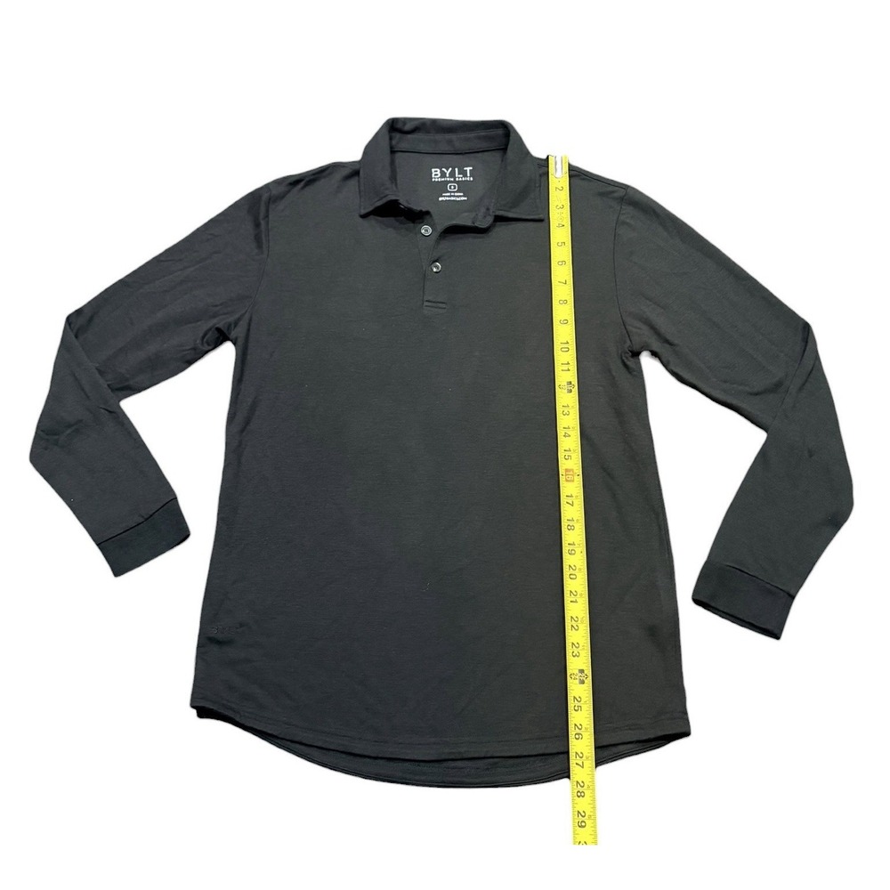 BYLT Premium Basics Lux Long Sleeve Polo Shirt Mens S Black 3-Button Casual - Picture 3 of 6